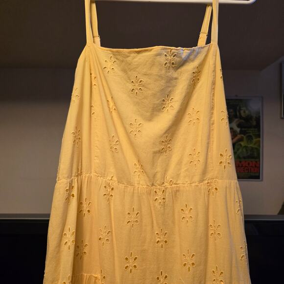 Chaps Yellow Eyelet Tiered Midi Dress Cottagecore Style - Picture 3 of 6